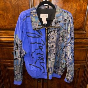 Vintage William Serbin Blue and Black Graphic Abstract Jacket Size Large